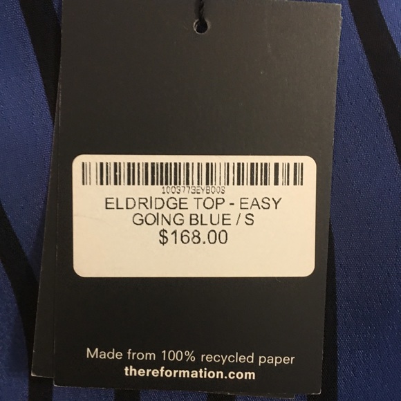 Reformation Eldridge blue stripe tie neck top S - Picture 4 of 7